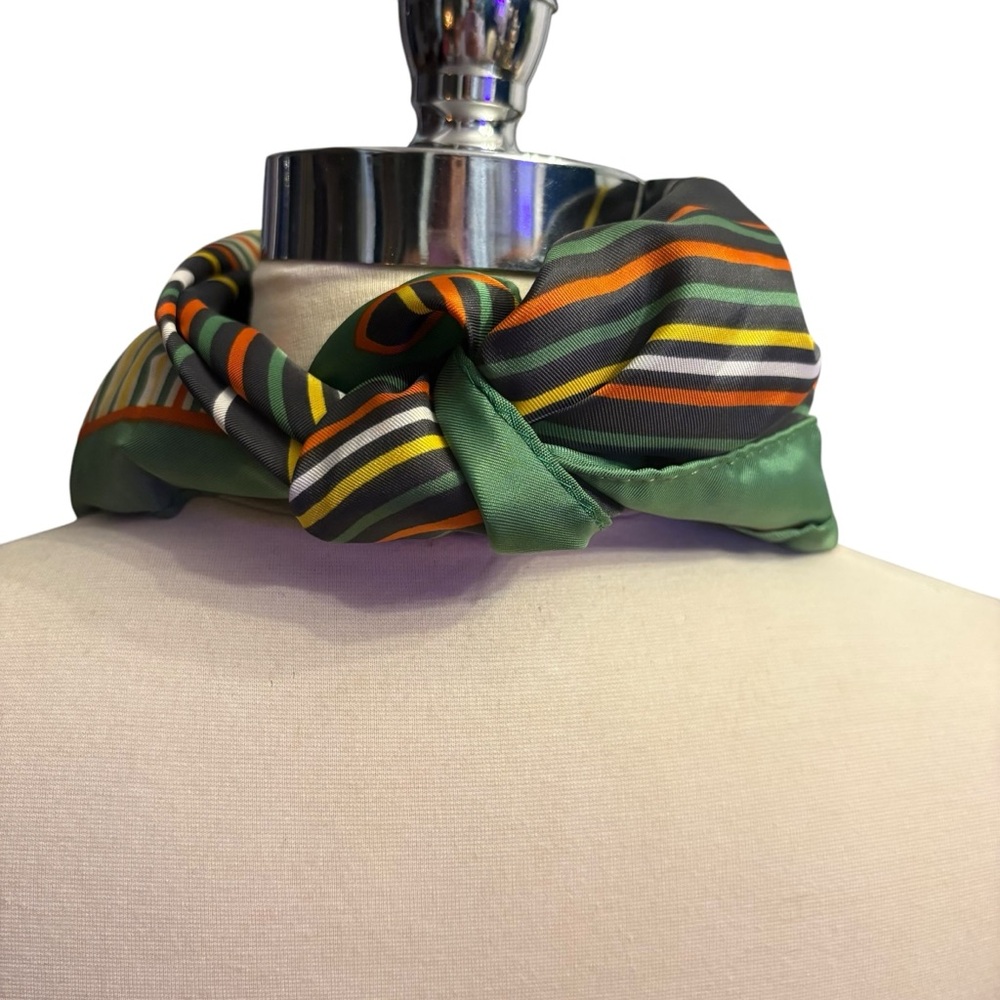 🔴 5 for $40 SALE! 
Vintage Brown & Green’s Striped Polyester Square Scarf - Picture 4 of 11